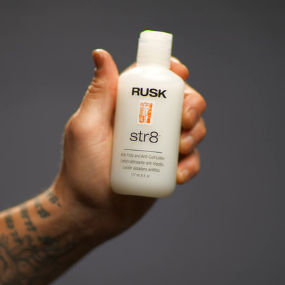 RUSK Designer Collection Str8 Anti-Frizz and Anti-Curl Lotion, Light, Greaseless, Temporarily Removes Curl and Eliminates Frizz, White 6 oz