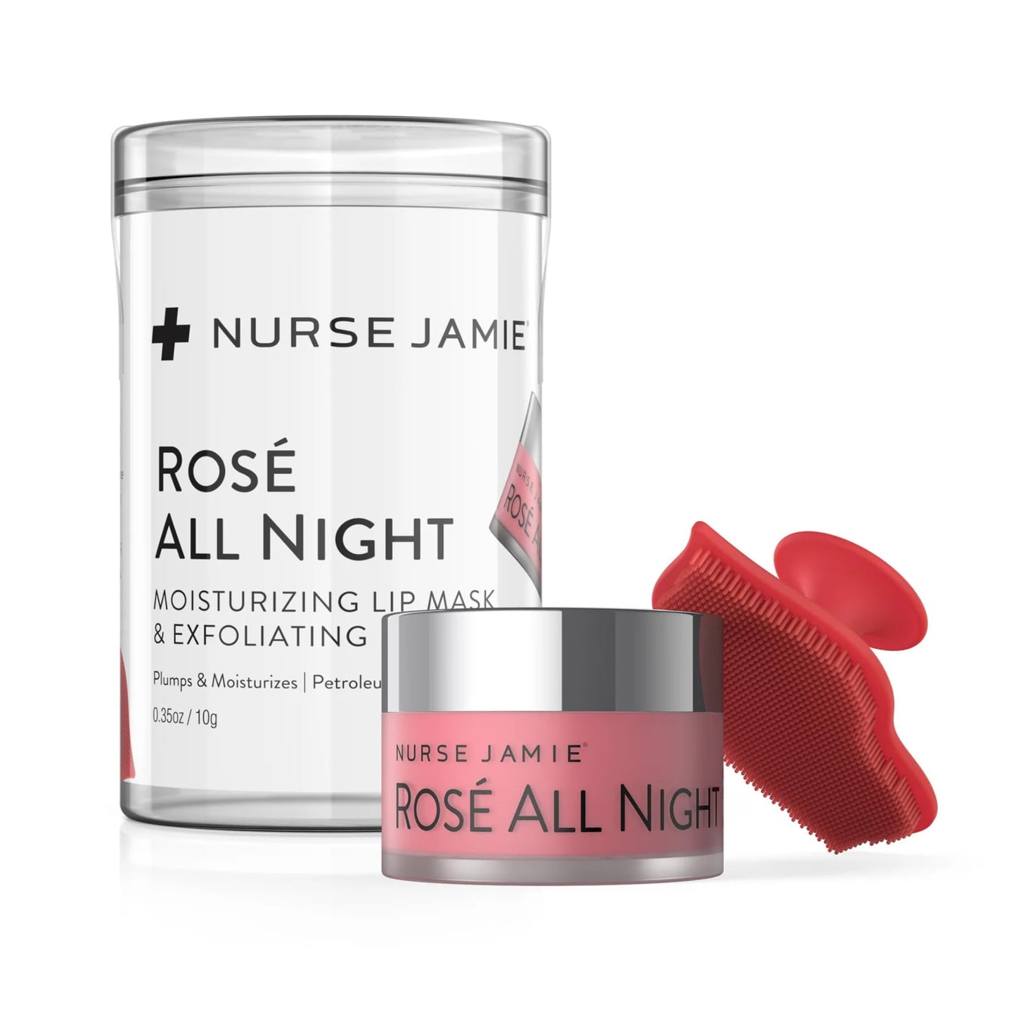 Nurse Jamie Rosé All Night Lip Mask & Exfoliating Tool – Holiday - Hydrating Overnight Treatment for Softer, Smoother Lips