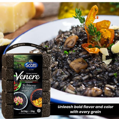 Black Rice, Venere, Product of Italy, All Natural, Non-GMO, Gluten-Free, Riso Scotti (Black Rice 11 lbs (5 x 1kg))