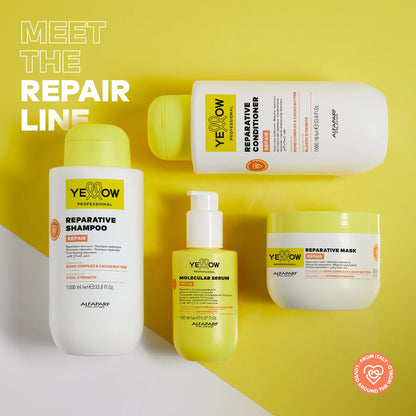 ALFAPARF MILANO Yellow Professional Repair Molecular Serum - Strengthening Leave-In for Damaged Hair - Powered by Bond Complex & Cacao Butter - Designed for Instant Results (5.07 fl oz / 150ml)