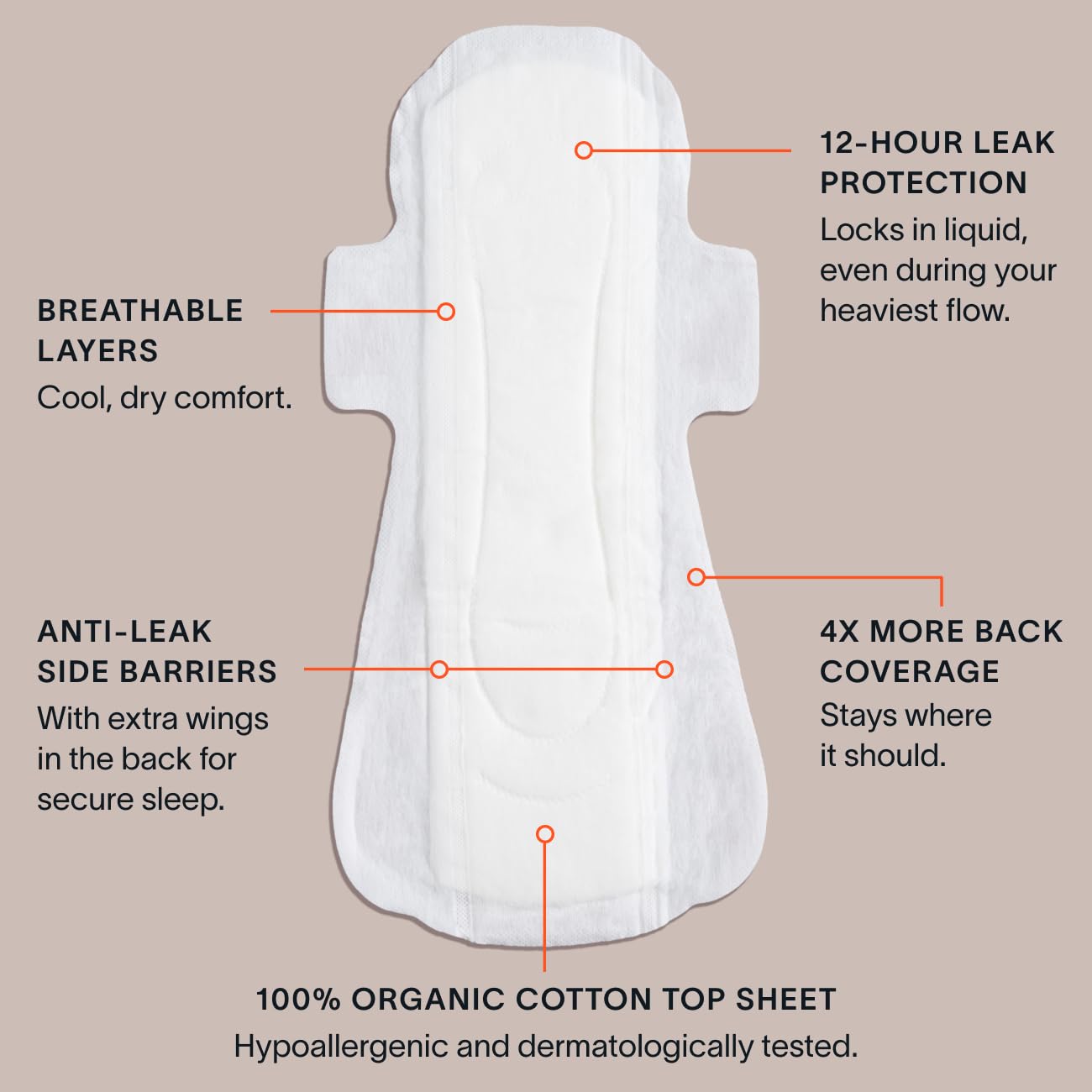 Cora 100% Organic Cotton Topsheet Pads Extra Heavy Overnight Pads (24 Count)
