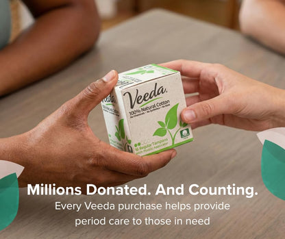 Veeda 100% Natural Cotton Tampons - Super Absorbency with Leak Proof Protection - Compact BPA-Free Applicator - Unscented & Free from Chlorine, Toxin - 384 Count