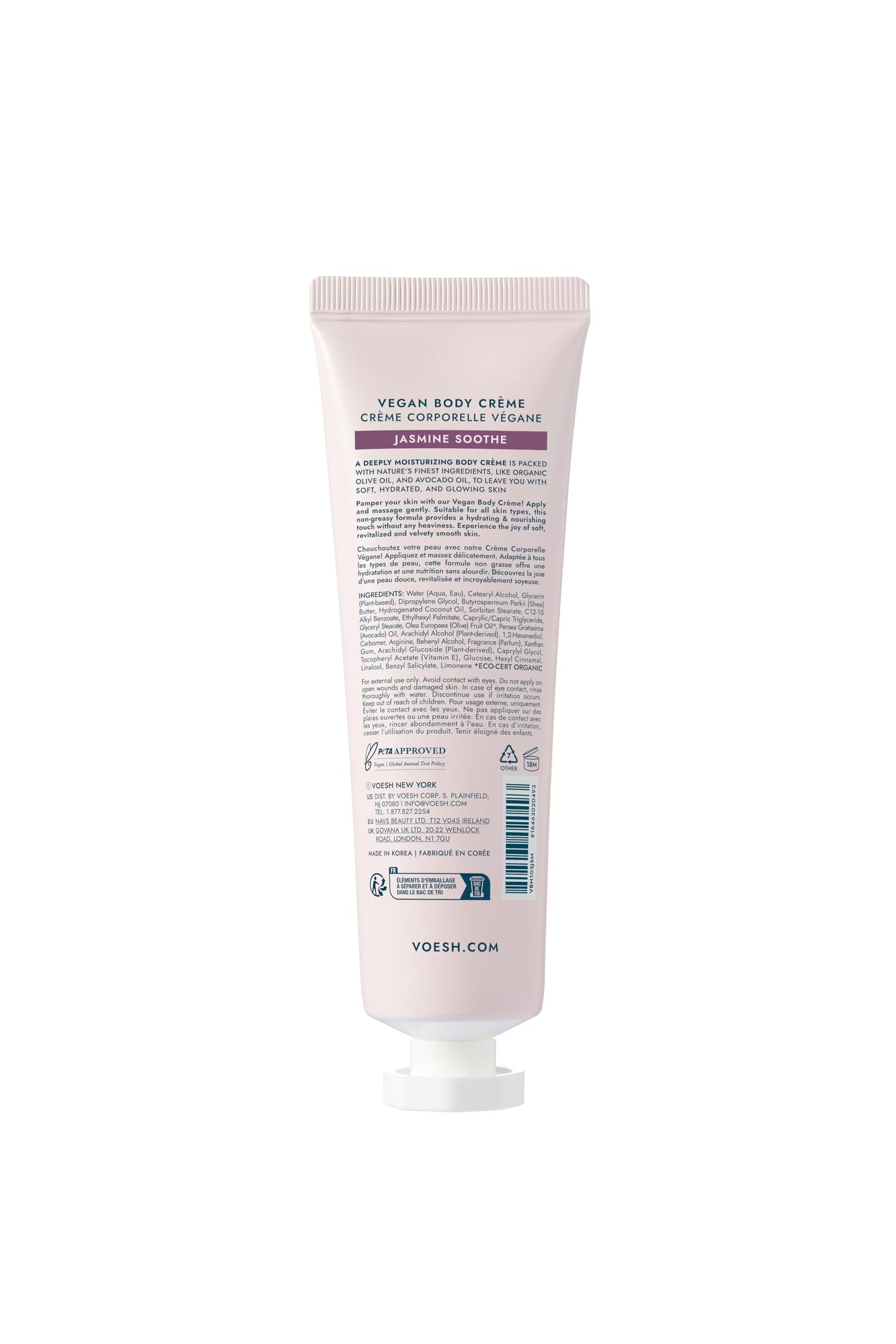 VOESH Vegan Body Creme Moisturizer - K-Beauty Korean Skincare - Jasmine Soothe (3oz)