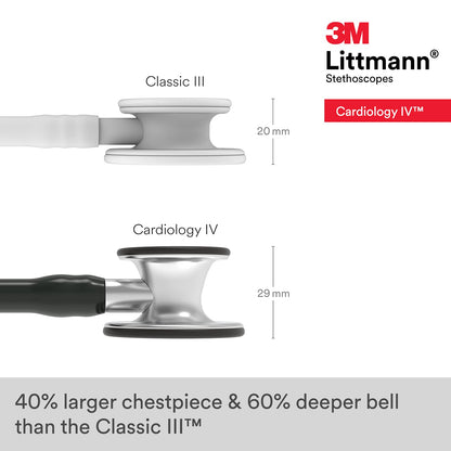 3M Littmann Cardiology IV Diagnostic Stethoscope, 6151, More Than 2X as Loud, Weighs Less, Stainless Steel Chestpiece, 22" (Shorter Length) Black Tube