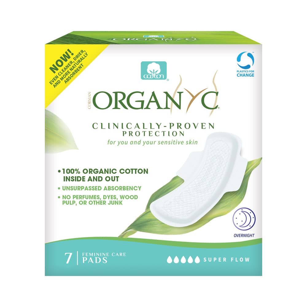 Organyc 100% Certified Organic Cotton Inside and Out Feminine Pads, Heaviest Flow (Overnight) + Heavy Flow + Moderate Flow
