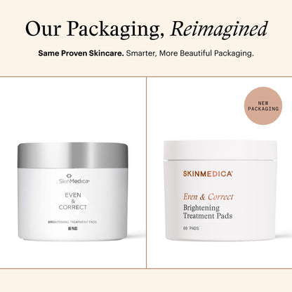 SkinMedica Even & Correct Brightening Treatment Pads For Face Exfoliating, 10% Glycolic Acid Pads That Are Retinol-Free, Alcohol-Free and Hydroquinone-Free, 60 Ct