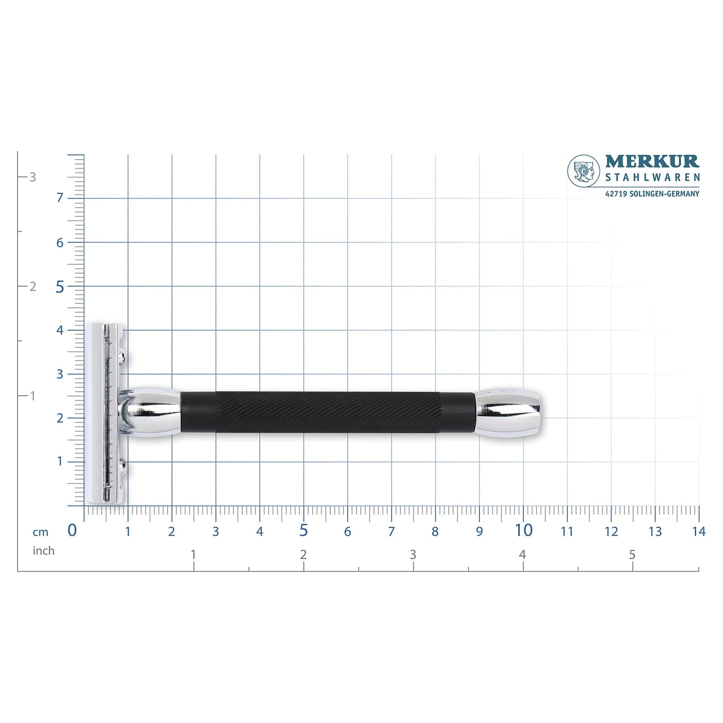 MERKUR 20C Double Edge Safety Razor, Long Handle, Black Anodized Aluminum & Bright Chrome Finish, Three-Piece Design, Closed Comb Straight Bar, Made in Germany