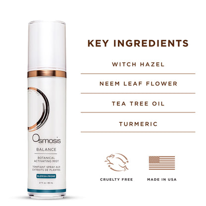 Osmosis BALANCE Face Toner for Blemish Prone Skin, Botanical Activating Mist, Oil Control With Tea Tree Oil, 2.7 fl oz