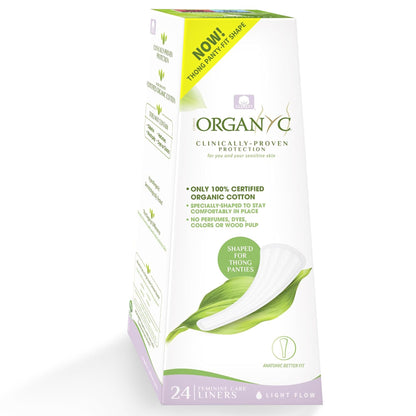 Organyc 100% Certified Organic Cotton Inside and Out Tanga Thong Panty Liners, Ultra Thin Liners for Women, Light Flow, 24 Count