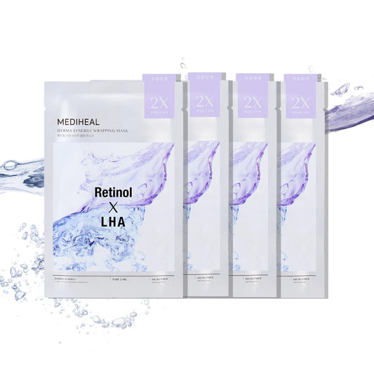 Mediheal Derma Synergy Wrapping Mask for Pore Elasticity (4 Packs) - Pore Spot & Improved Skin Balance with Retinol, LHA