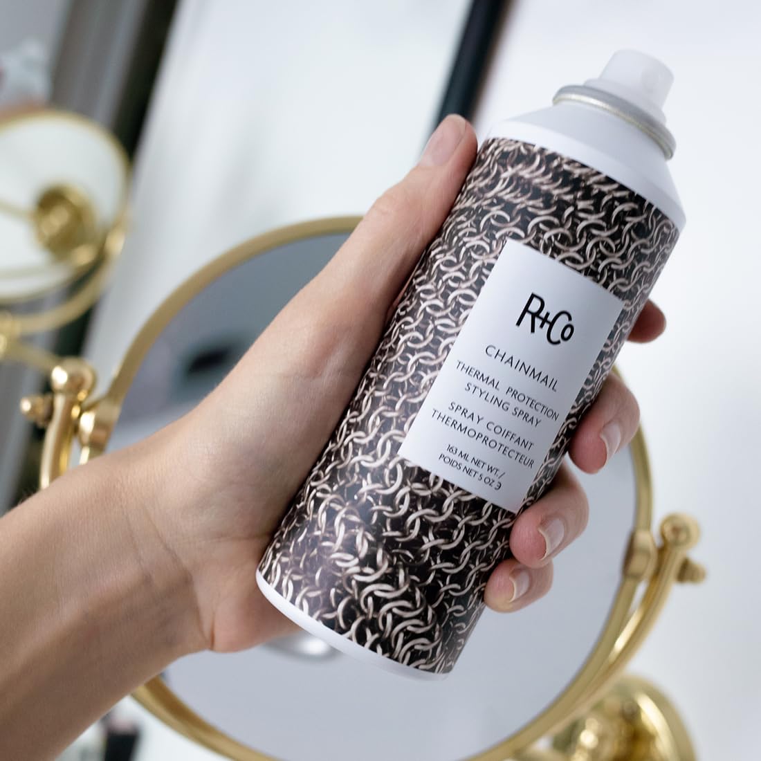 R+Co CHAINMAIL Thermal Protection Spray – Heat Protectant for Hair, Strengthens & Smooths, All Hair Types