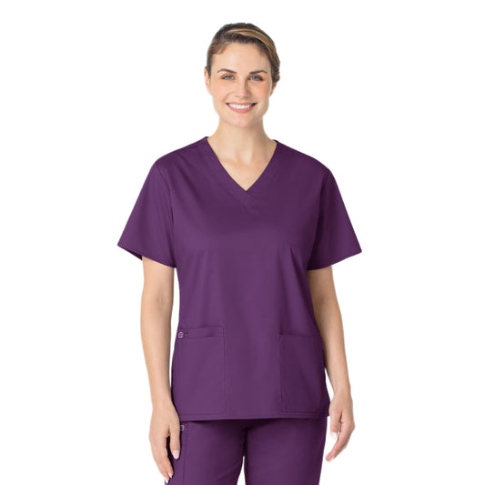 WonderWink Women's Wonderwork V-Neck Scrub Top, Eggplant, 3X-Large