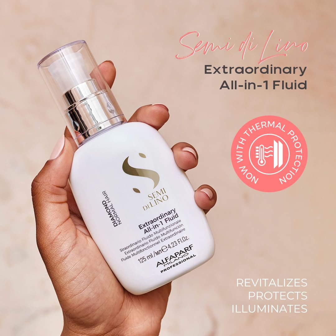 ALFAPARF MILANO Semi di Lino Diamond Extraordinary All-in-1 Leave-In Fluid with Thermal Protection - Detangles, Protects, Softens, Smooths, Controls, Seals Cuticles - Vegan Formula - 4.23 fl. oz.