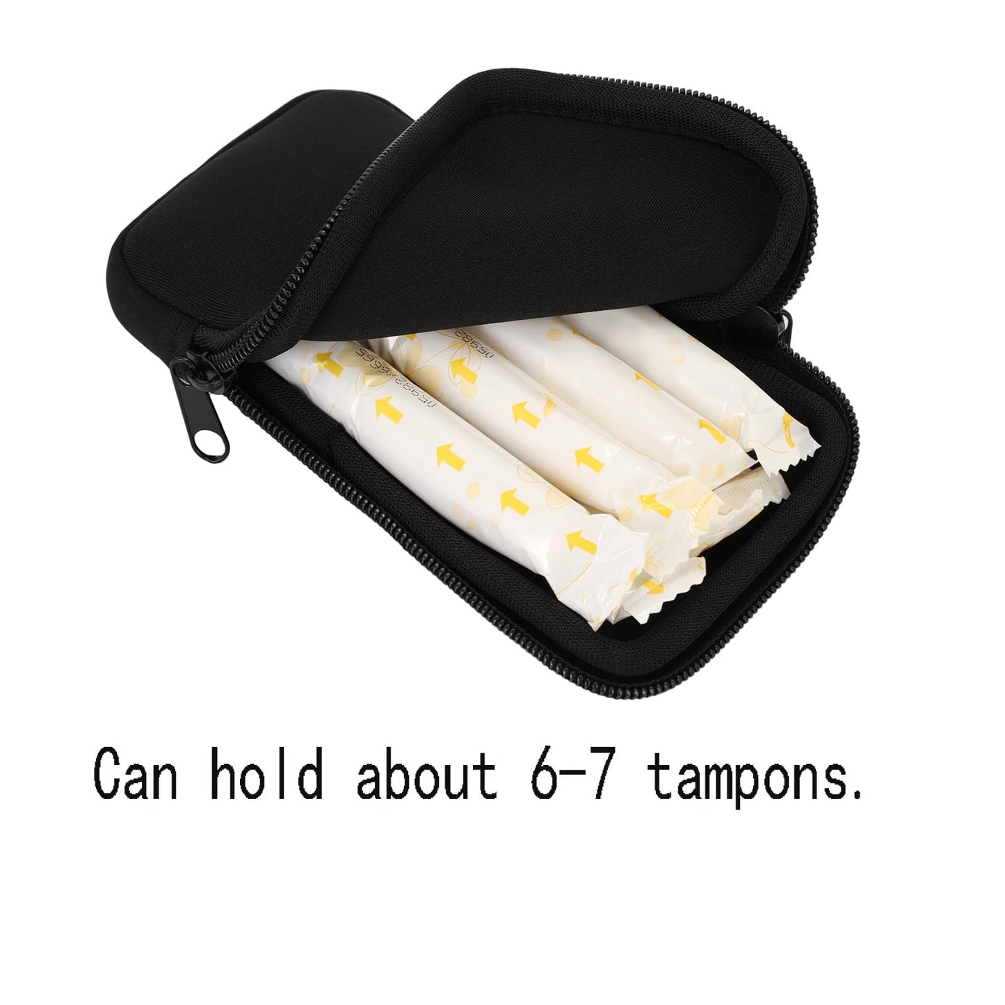 Tampon Storage Bag, Neoprene Tampon Organizer Case with Zipper Small Pouch for Feminine Products Portable Period Bags for Women,Ladies (Black)