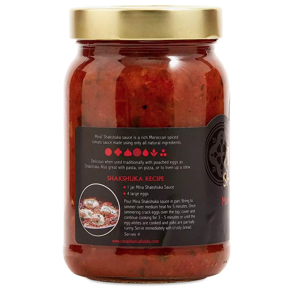 Mina Shakshuka Sauce, Moroccan Tomato Sauce, 16 Oz Sugar Free Sauce, Keto Friendly, Perfect to Use as Pasta Sauce and Simmer Sauce, Delicious with Eggs, Pizza, Sandwiches, and More