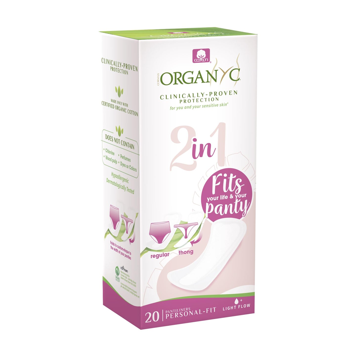 Organyc 100% Certified Organic Cotton Inside and Out Feminine Pads for Regular Flow and 2 in 1 Panty Liner for Light Flow Bundle
