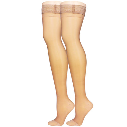 NuVein Sheer Compression Stockings for Women, 15-20 mmHg Support, Medium Denier, Thigh High, Closed Toe, Beige, X-Large