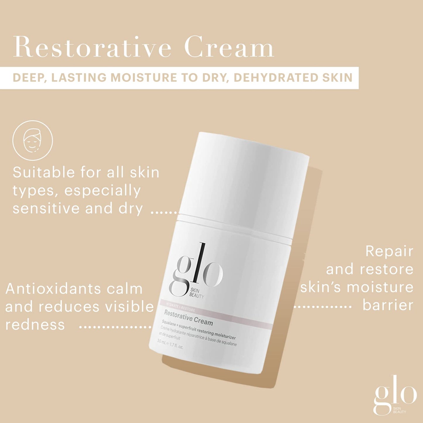 Glo Skin Beauty Restorative Cream, 1.7 oz – Hydrating Face Moisturizer with Resveratrol, Squalane & Black Currant Seed Oil – Nourishing Facial Cream for Dry, Sensitive & Aging Skin – Daily Moisturizer