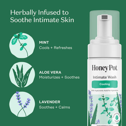 Honey Pot - Feminine Wash - Herbal Infused - Cooling Effect - Sensitive Skin Types - PH Balanced Plant Based Hygiene Products - Cooling - 5.51 Fluid Oz