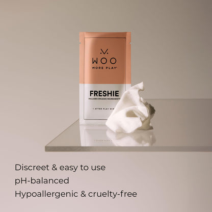 Woo More Play Freshies: All-Natural Feminine Intimacy Towelette Wipes with Coconut Oil and Aloe Vera, Promotes Feminine Health & Helps Alleviate Irritation - Vegan and Cruelty Free, 10ct