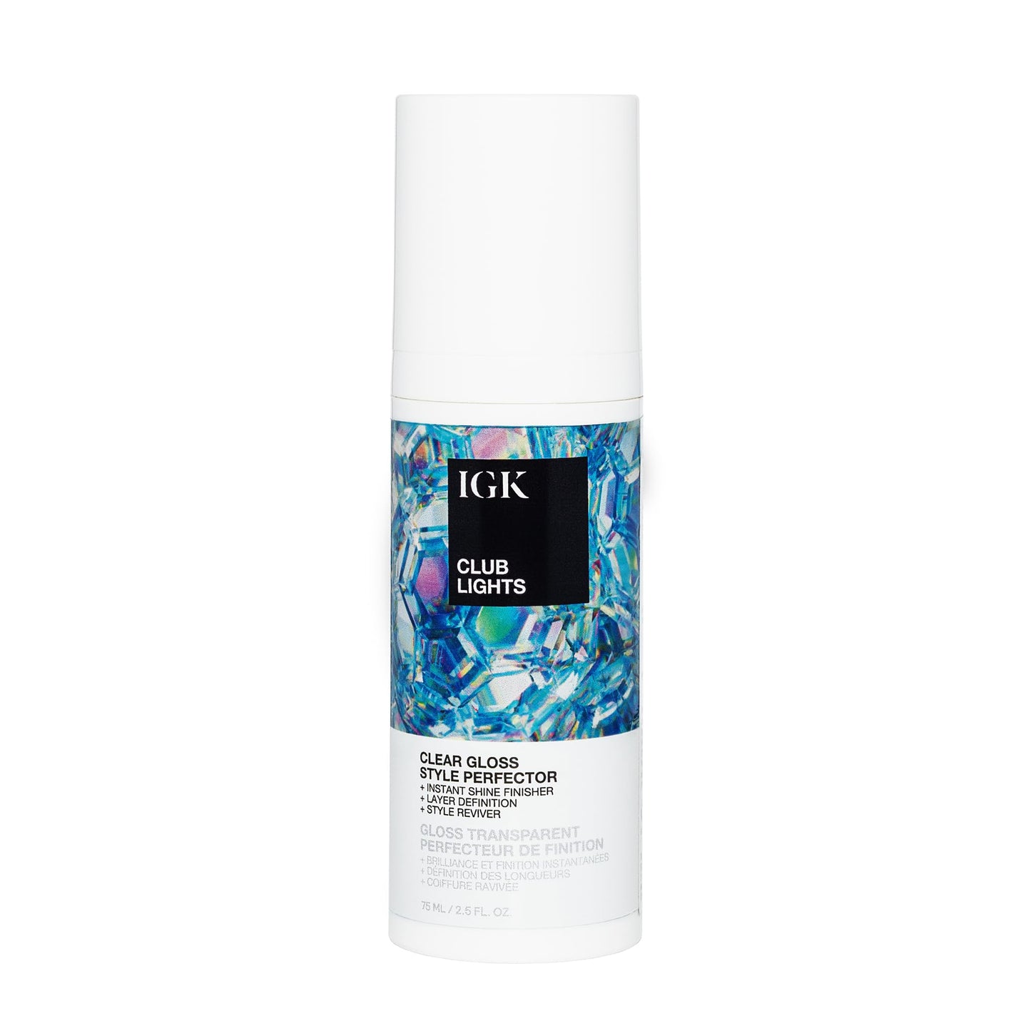 IGK Club Lights Clear Gloss Instant Shine Style Perfector, Instant Shine Finisher & Style Reviver, 2.5 Fl oz