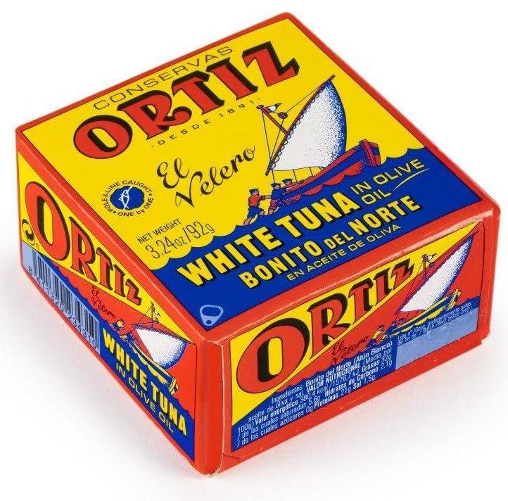 Ortiz White Tuna in Olive Oil, Fresh Tender Slices, Spanish Wild Caught Tuna, High in Protein and Omega 3 Fats, Excellent in Salad, Pasta or Sandwiches - No Need to Add Mayo, 3.24oz Can (Pack of 10)