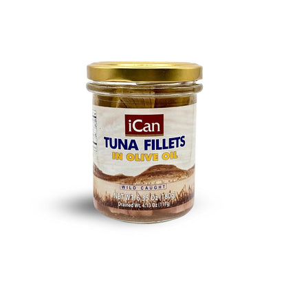 Ican Tuna Fillets in Olive Oil – Wild Caught – Glass Jar – 6.35 oz (180g)