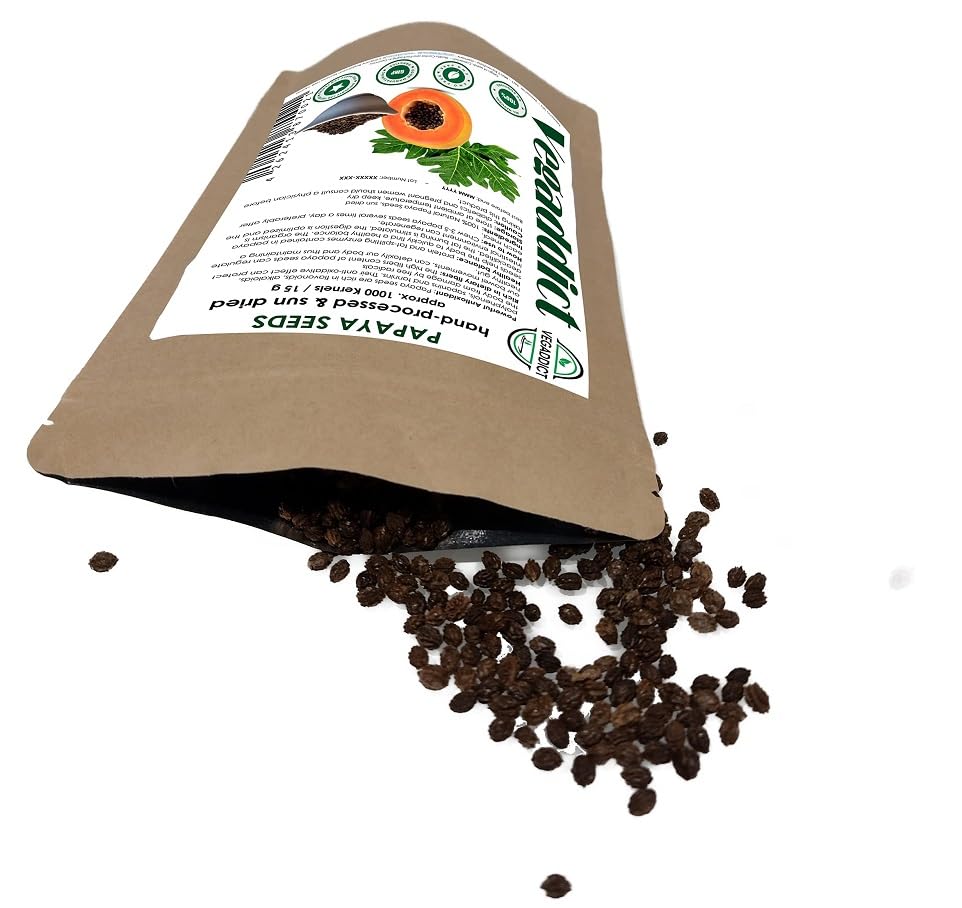 100% Natural Sun Dried Papaya Seeds | High Papaya Enzyme (Papain) Content | No Additives | Vegan | Laboratory Tested | Gluten & Lactose Free | Ethycally sourced (approx 1000 kernels ~ 15g)