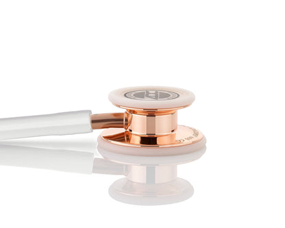 ADC Adscope 608 Convertible Clinician Stethoscope with Tunable AFD Technology, Adult Diaphragm and Adult Bell or Pediatric Diaphragm, 31 inch Length, Rose Gold with White tubing