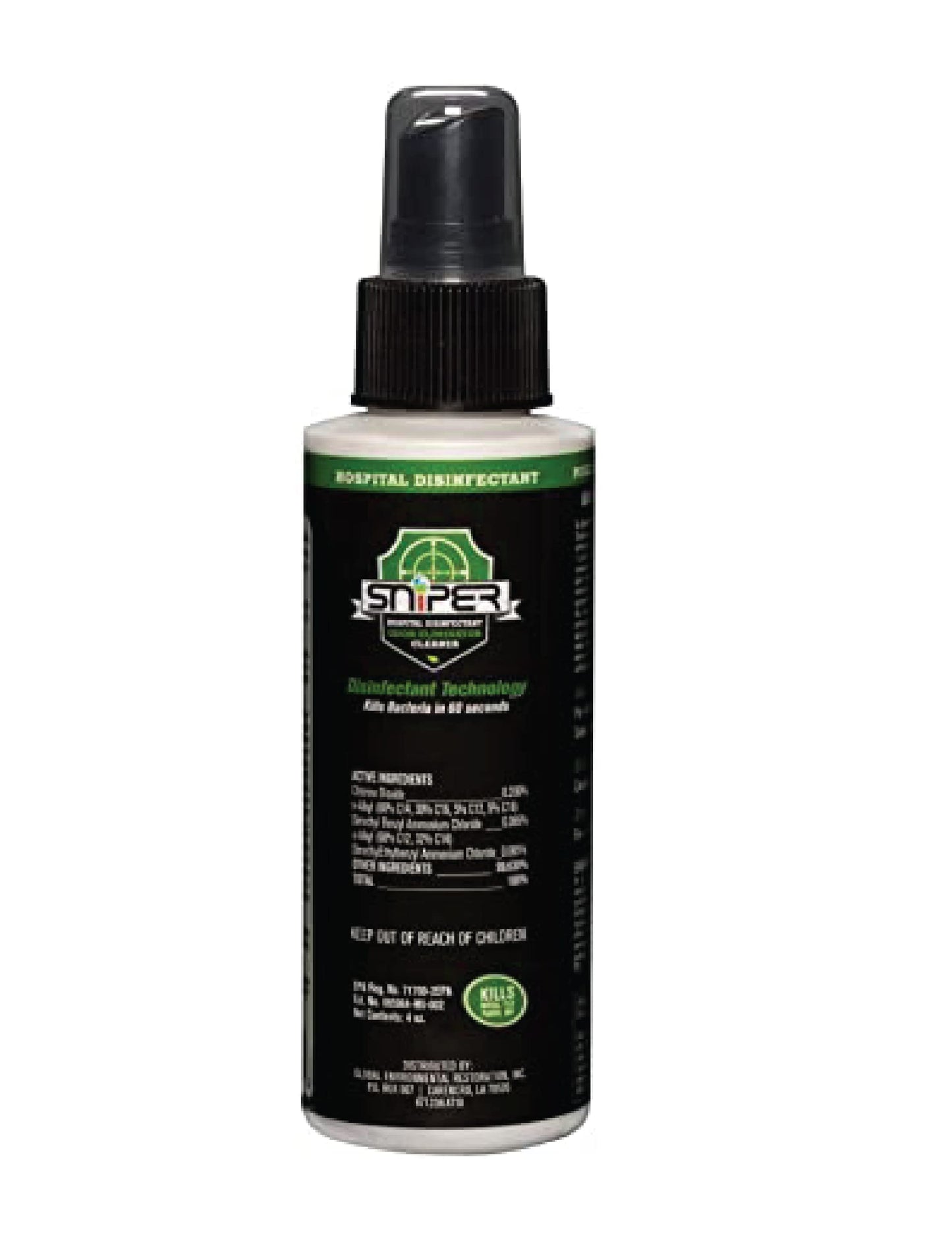 SNiPER Hospital Disinfectant, Odor Eliminator & All-Purpose Cleaner, 4 Ounce Spray Bottle