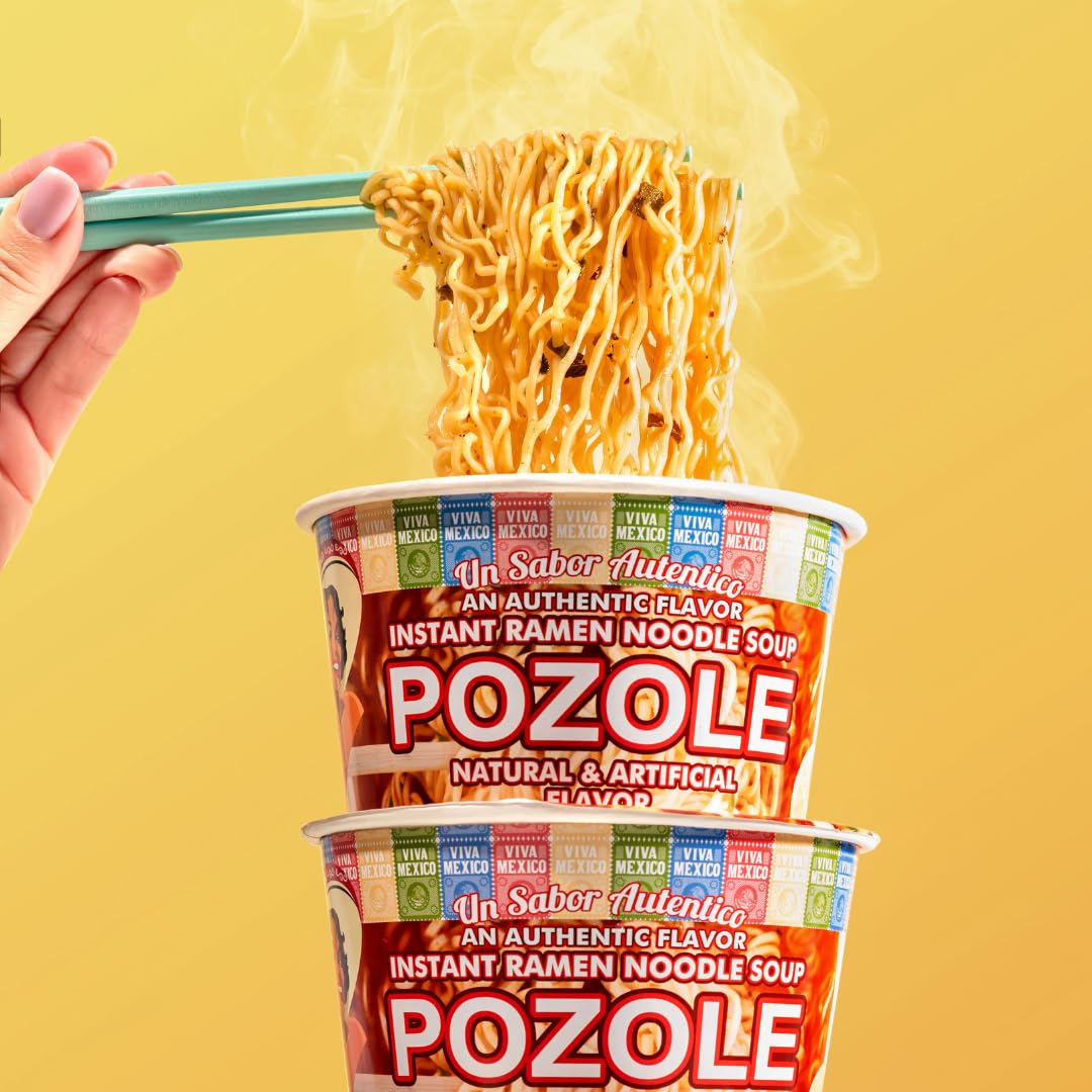Pozole Instant Ramen Noodle Soup, Authentic Mexican Pozole Sopa, No Trans Fat, 9g Protein, Ready to Eat 3 Minute Meal, 6-Pack of 2.82oz Ramen Bowls