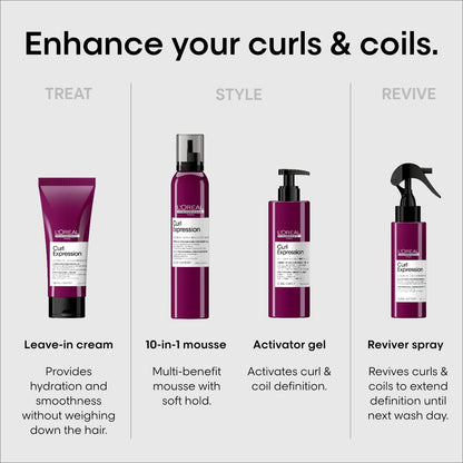 L'Oréal Professionnel Paris Curl Expression 10-in-1 Mousse - Multi-Benefits For Curly and Coily Hair - Defines and Strengthens Curls With Heat Protection, Silicone, Paraben and Alcohol-Free