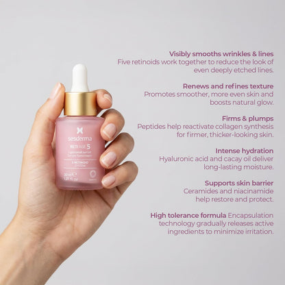 Sesderma RETI AGE 5 Serum 1.0 fl oz | Advanced Age-defying Liposomal Serum with 5 Encapsulated Retinoids, Peptides, Hyaluronic Acid & Barrier-Boosting Support | Smooths Wrinkles, Firms & Hydrates