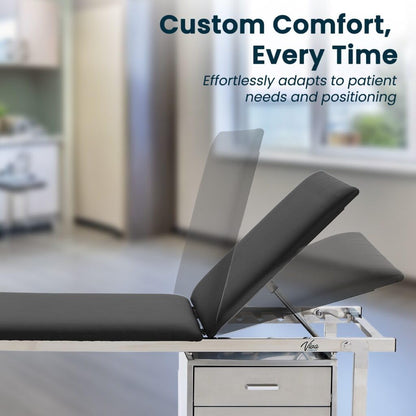 Adjustable Black Medical Exam Table with Drawers and Paper Dispenser