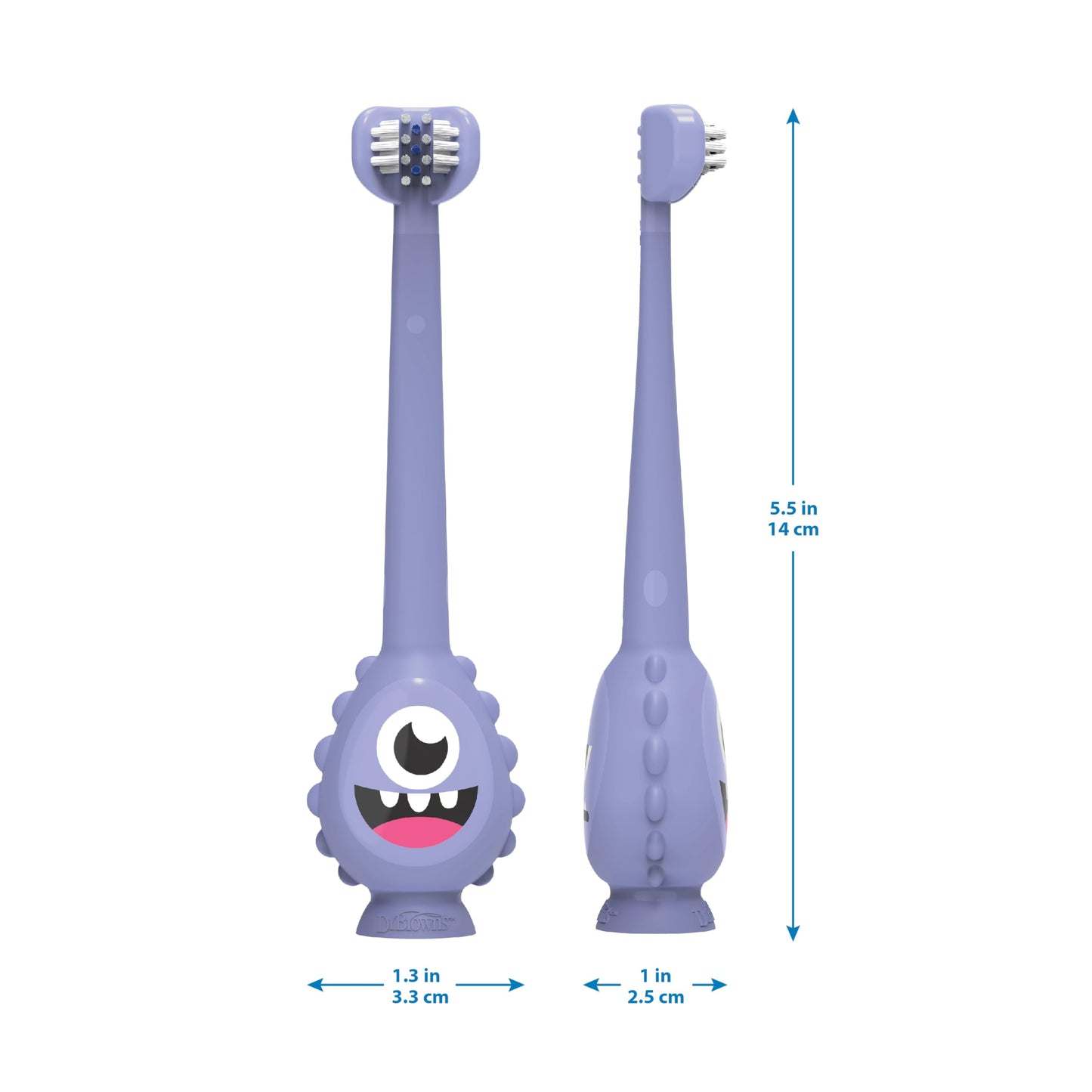 Dr. Brown's ToothScrubber Toothbrush, Three-Sided Toddler Training Toothbrush for Ages 1-4 Years with Suction Cup Base and Color Changing Bristles