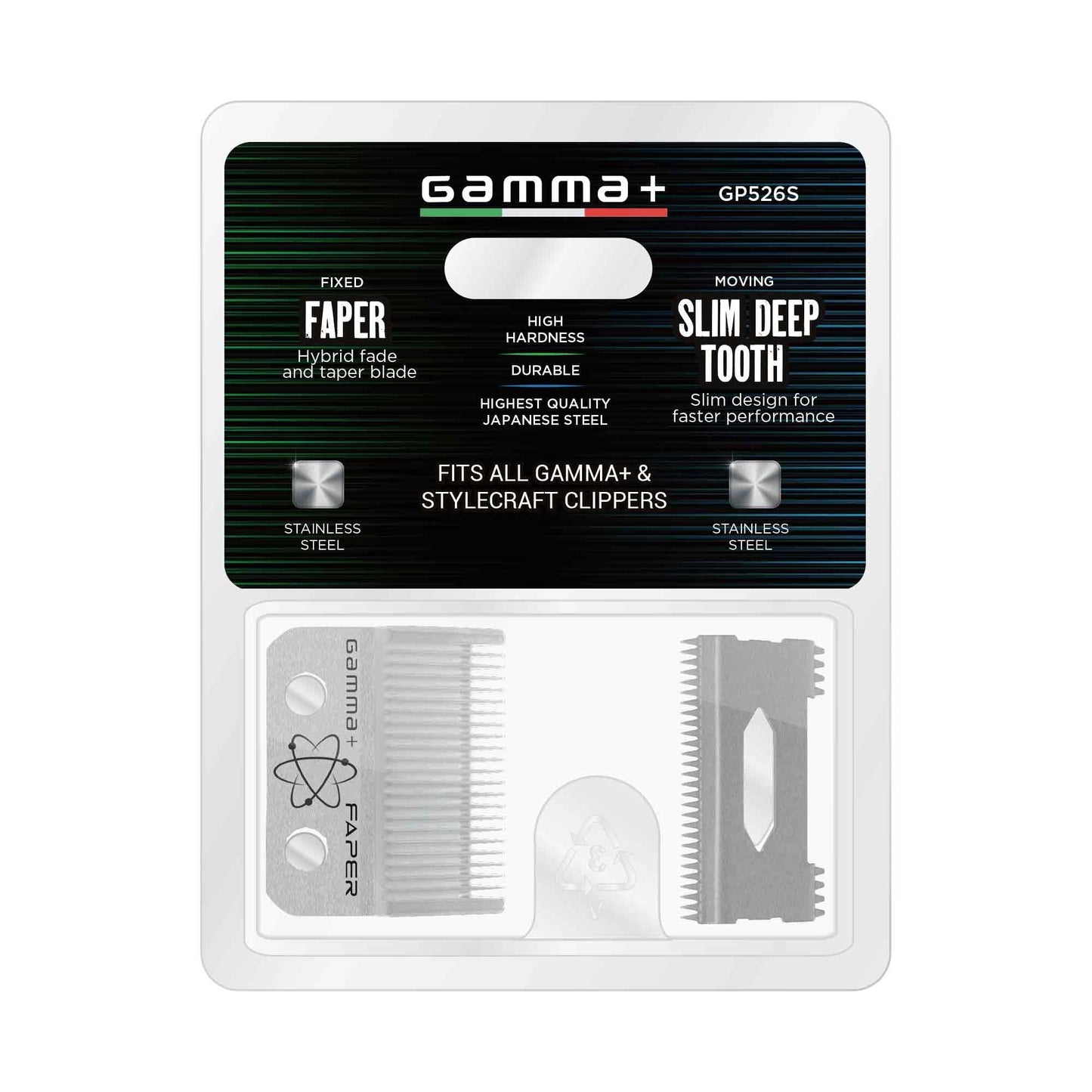 GAMMA+ Hair Clipper Fixed Moving Blade Replacement Black Diamond Carbon DLC and Gold Titanium