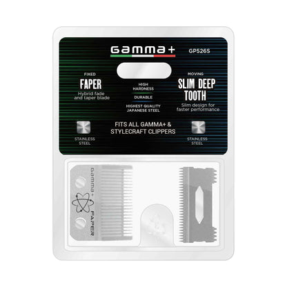 GAMMA+ Hair Clipper Fixed Moving Blade Replacement Black Diamond Carbon DLC and Gold Titanium