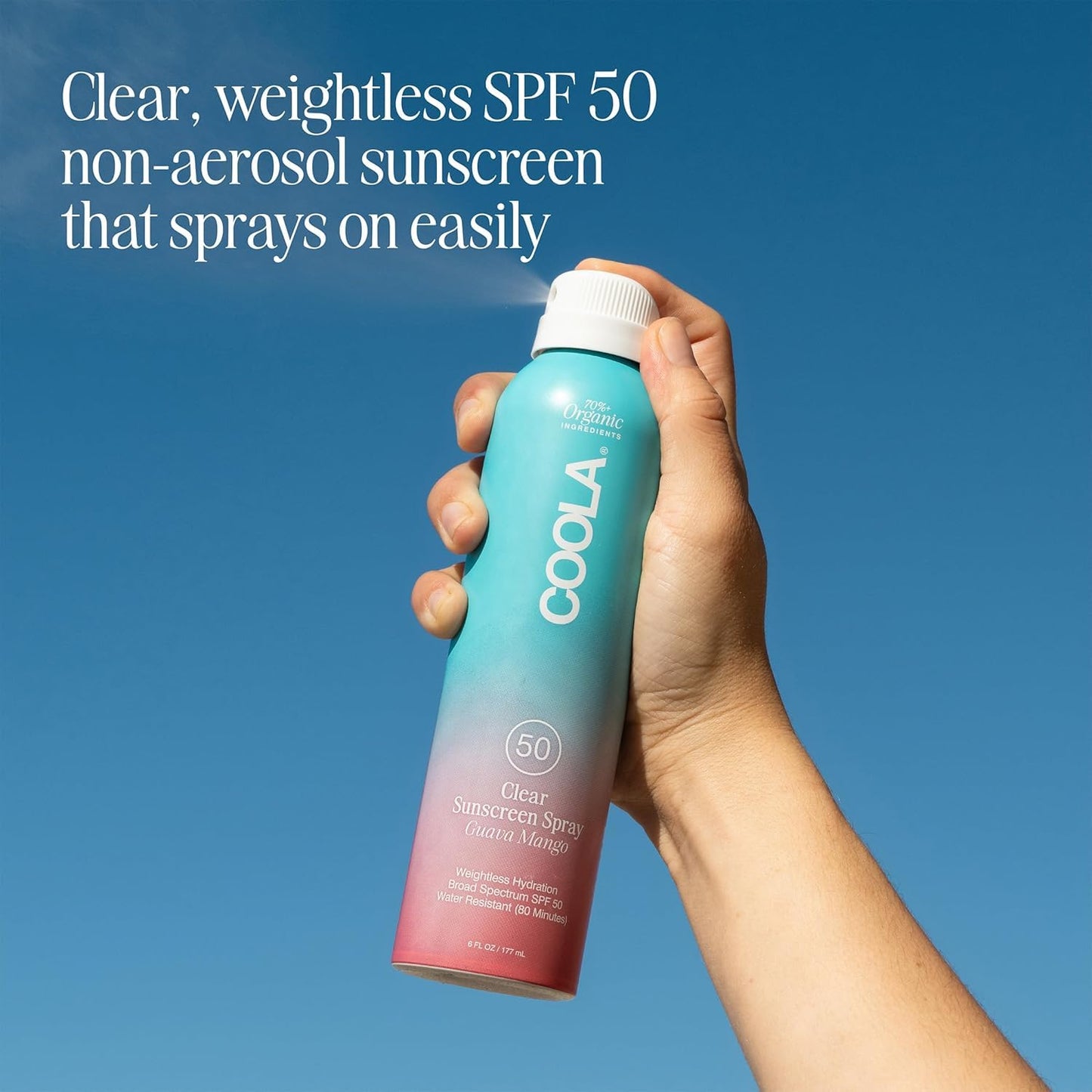 COOLA Organic Sunscreen SPF 50 Sunblock Spray, Dermatologist Tested Skin Care for Daily Protection, Vegan and Gluten Free, Guava Mango