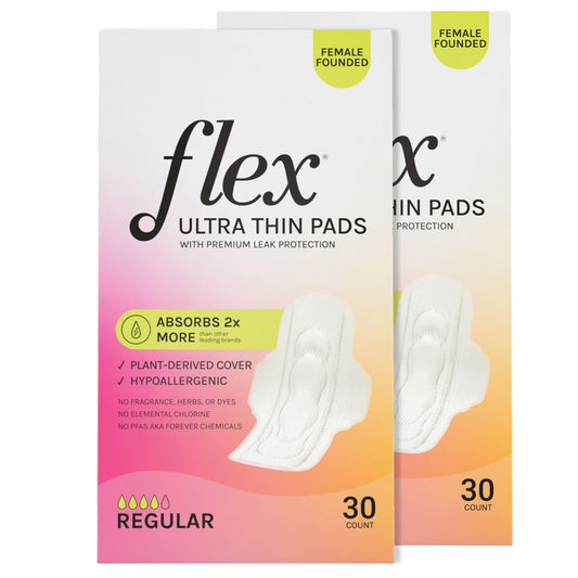 Flex Ultra Thin Pads | Ultra Thin with Wings | Fragrance-Free Sanitary Napkins | Super Absorbent & Comfortable Feminine Pads | Unscented (2-Pack, 60 Pad)
