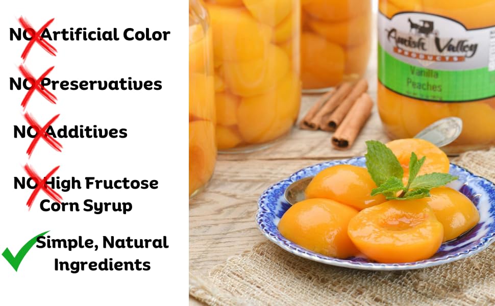 Amish Valley Products Old Fashioned VANILLA Peaches Halves Canned Jarred Peach in 32 oz Glass Jar