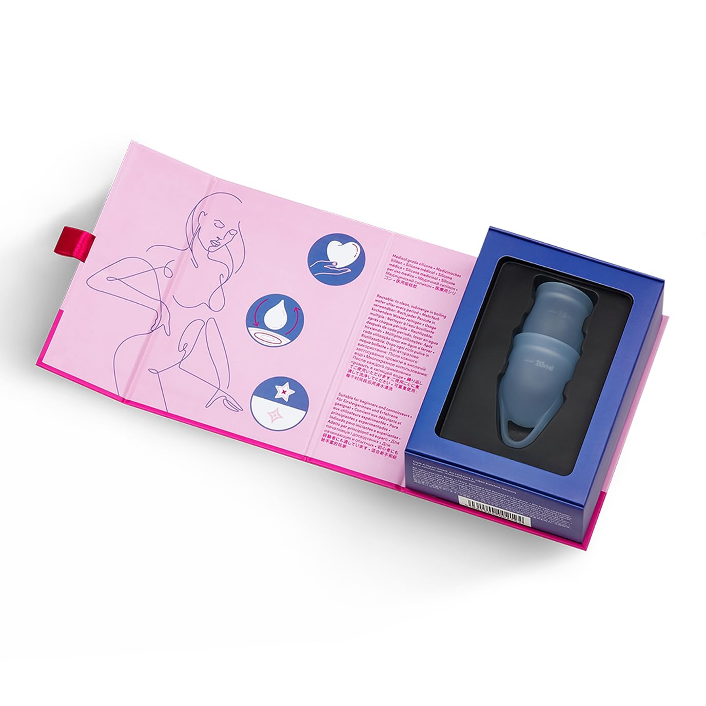 Satisfyer Feel Confident Menstrual Cup - Reusable Period Cup with Removal Ring - Soft, Flexible Body-Safe Silicone, Easy Insertion & Removal - Includes 2 Cup Sizes for All Flows (Dark Blue)