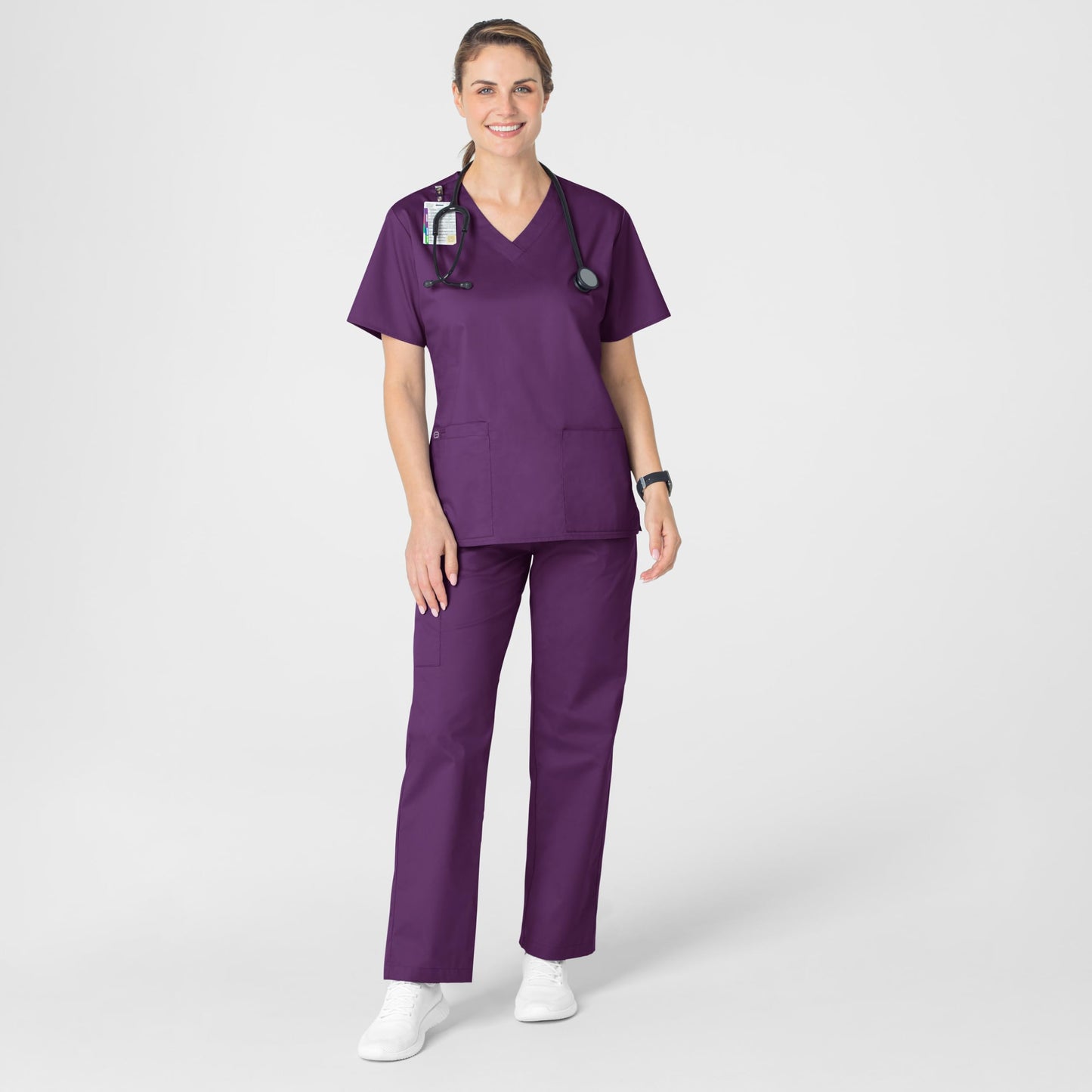 WonderWink Women's Wonderwork V-Neck Scrub Top, Eggplant, 3X-Large