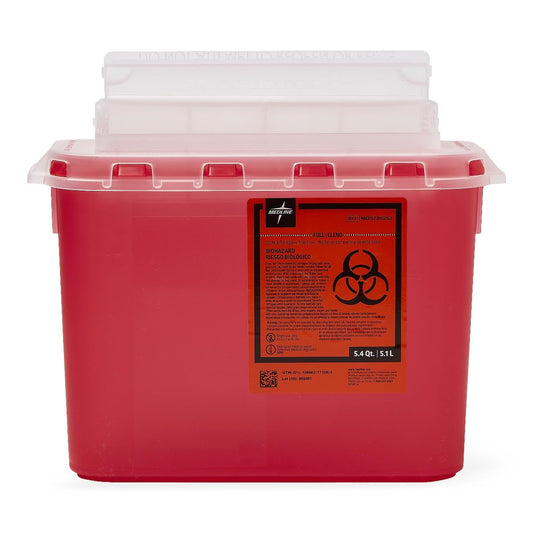 Patient Room Sharps Container with Counter-Balance Lid, Red, 5.4 qt.,1,Each,MDS705253H
