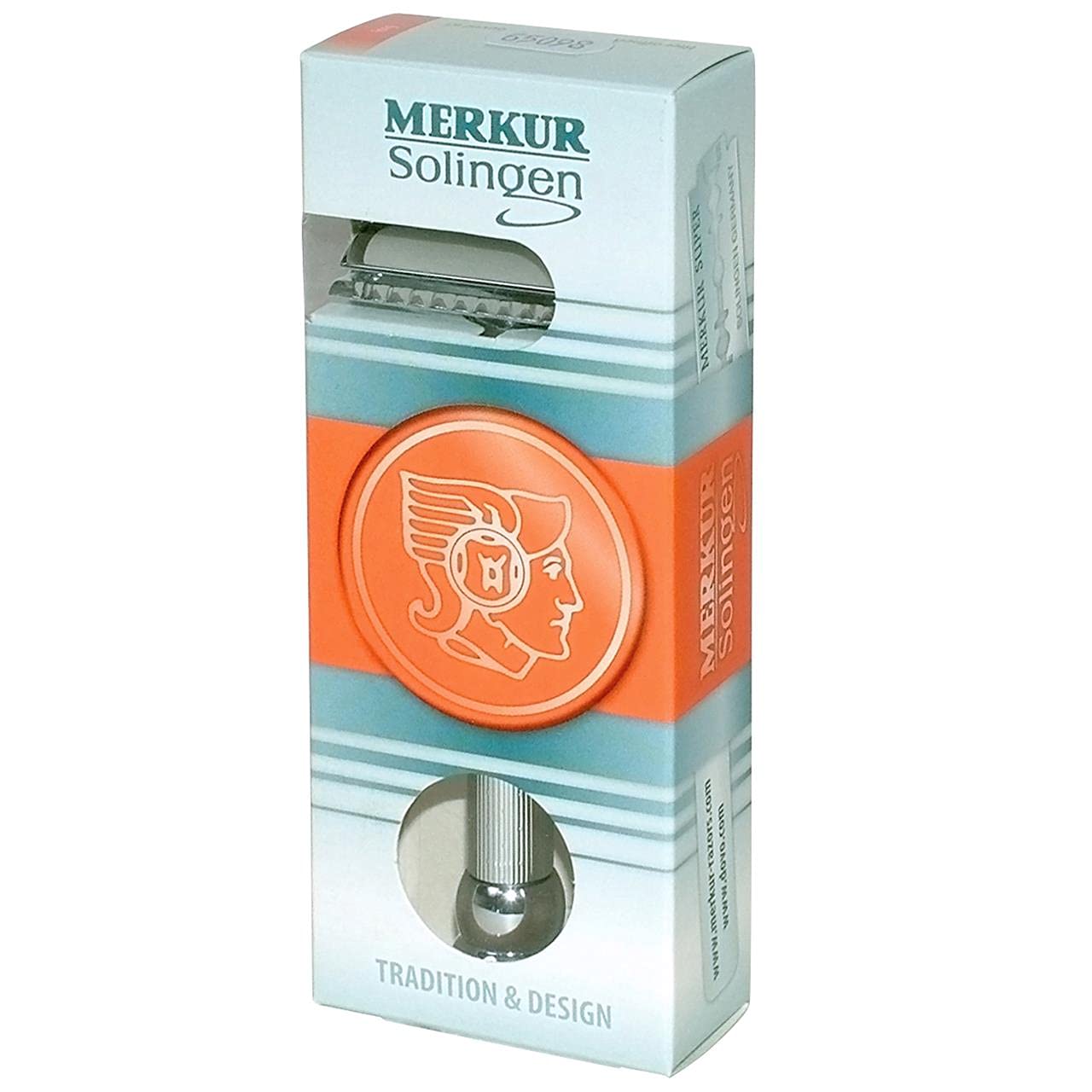 MERKUR 47C Double Edge Safety Razor – Long Handle Three-Piece Straight Cut Razor, Bright Chrome Finish, Engine-Turned Grip, Smooth Shave, Designed & Made in Germany