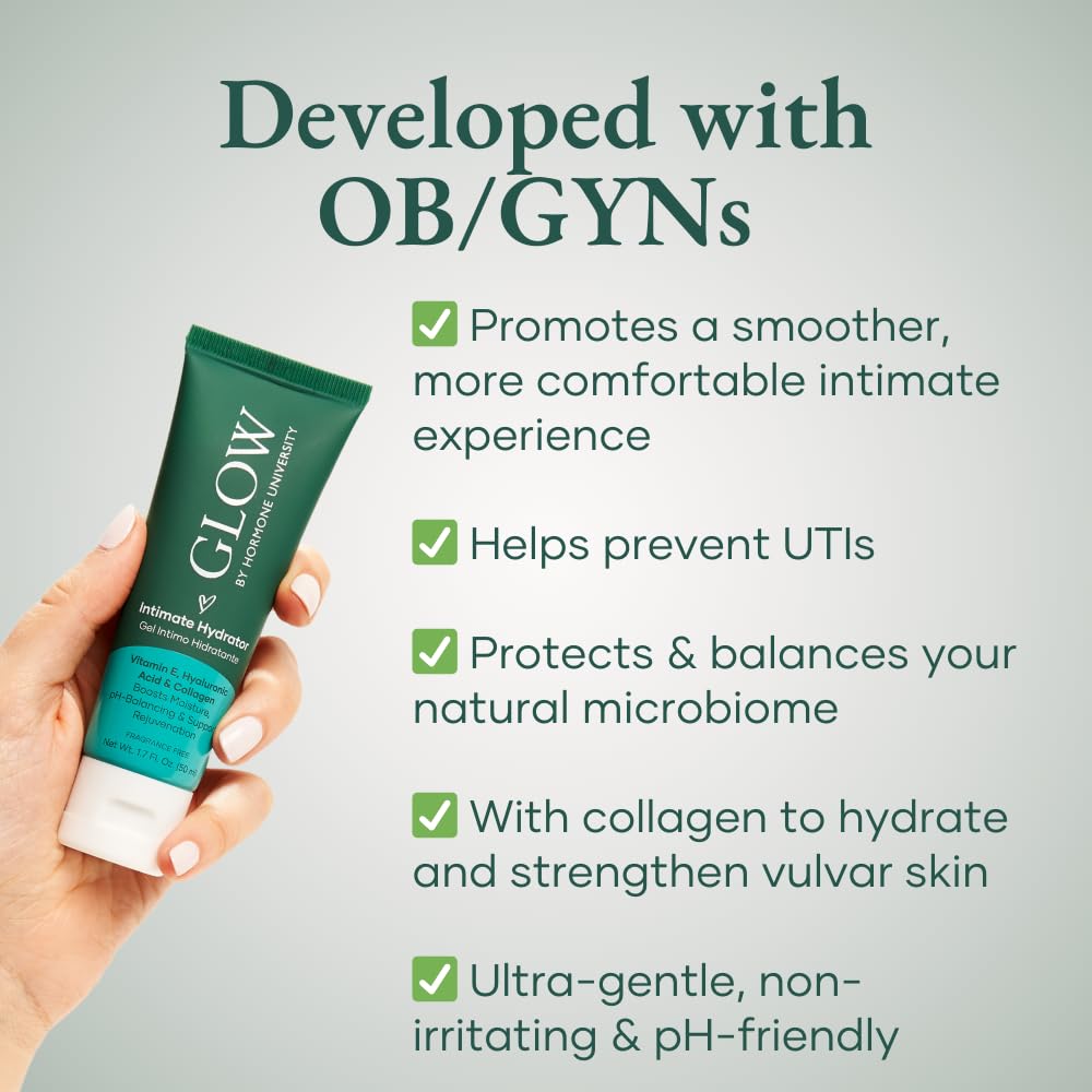 Glow Vaginal Moisturizer, Hormone-Free Intimate Hydrator, Vulva Gel with Collagen, Aloe Vera & Hyaluronic Acid, Helps Relieve Dryness, Itching & Burning - OBGYN Co-Developed UTI Protector
