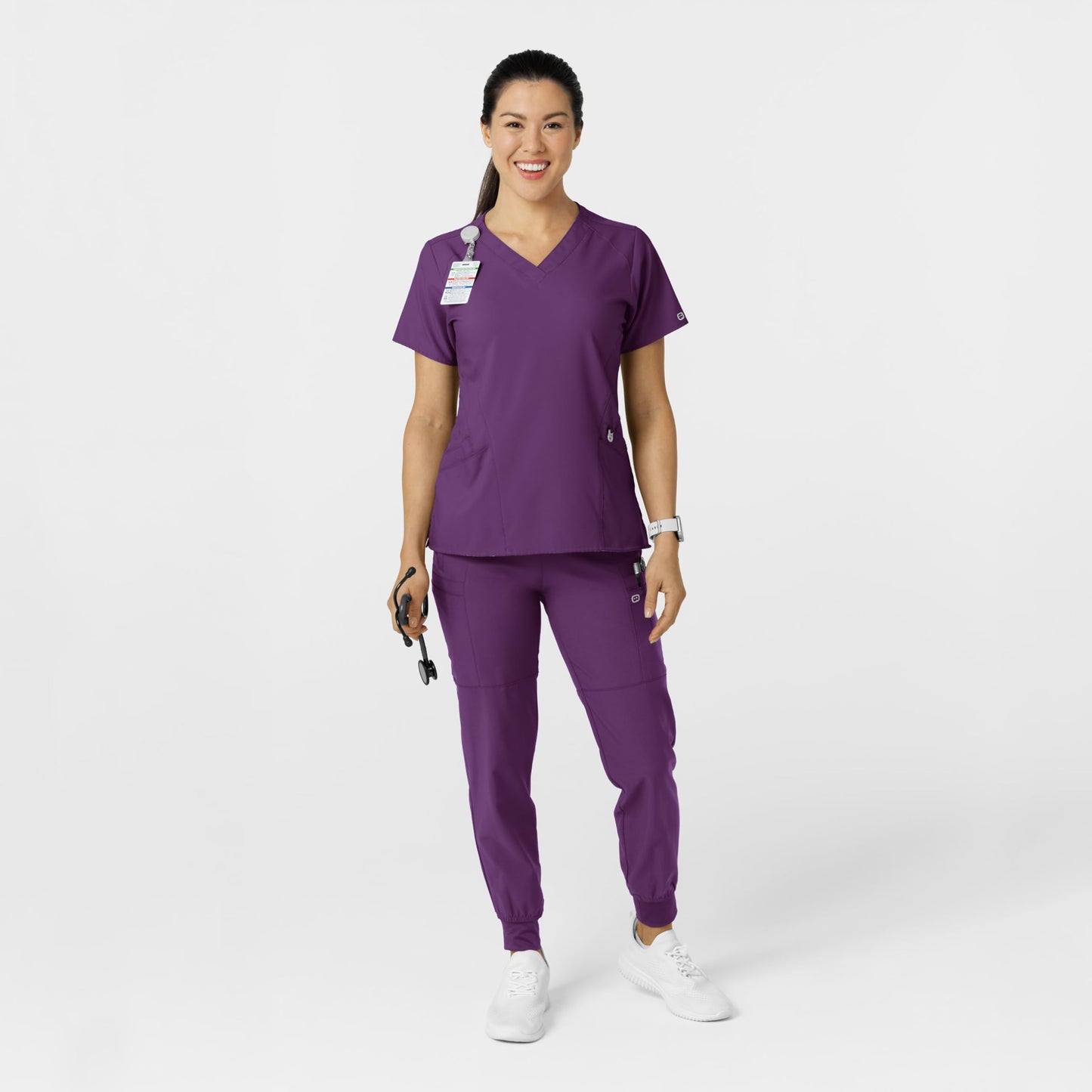 Women's Comfort Waist Cargo Jogger Scrub Pant, Eggplant, 3X