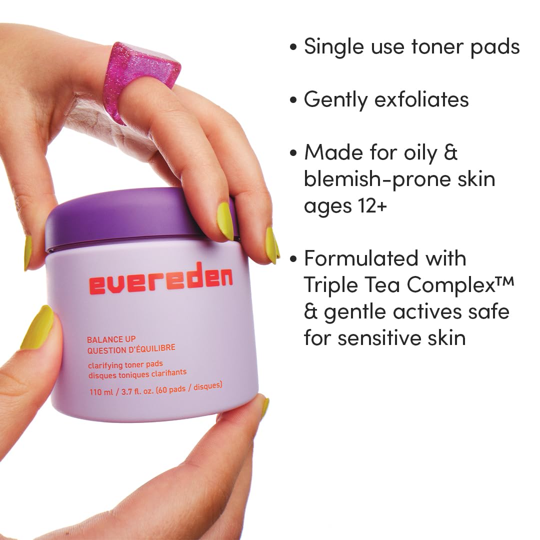Evereden Toner Pads for Teens, Clean, Vegan Water-Based Face Toner Pads with Green Tea & Chamomile for Oily and Pimple-Prone Skin - Balanced Skin & Clog-Free Pores - Easter Basket Stuffers for Teens