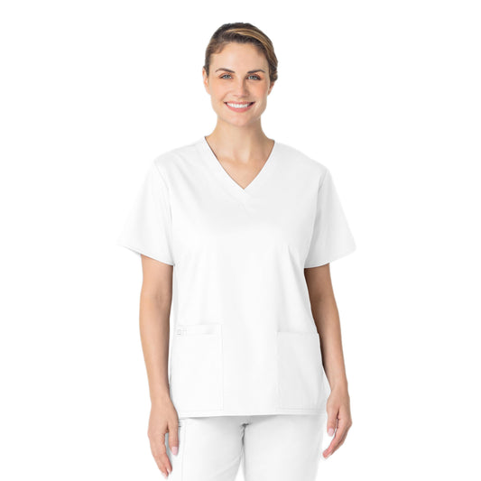 WonderWink Women's Plus-Size Wonderwork V-Neck Scrub Top, White, 3X-Large