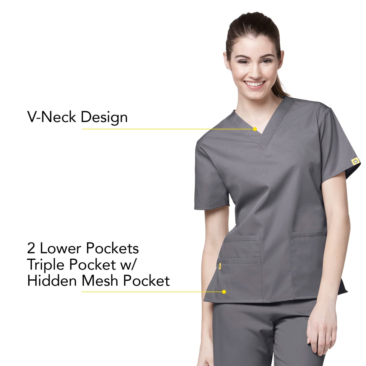 WonderWink womens Origins Bravo V-Neck Top, Pewter, Medium