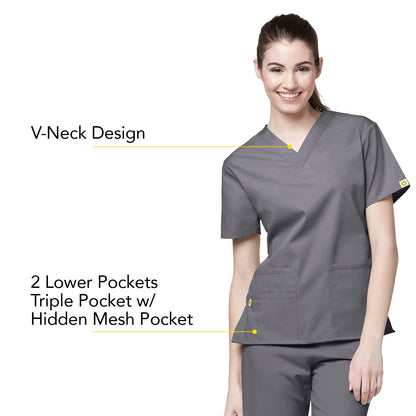 WonderWink womens Origins Bravo V-Neck Top, Pewter, Medium